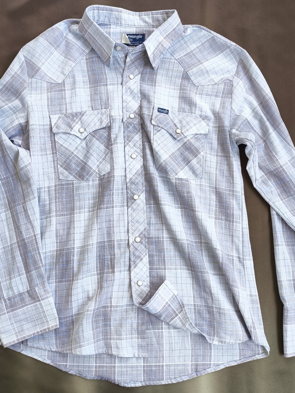 Wrangler Vintage 80s USA Men’s Light Gray Plaid Western Shirt Fits Large